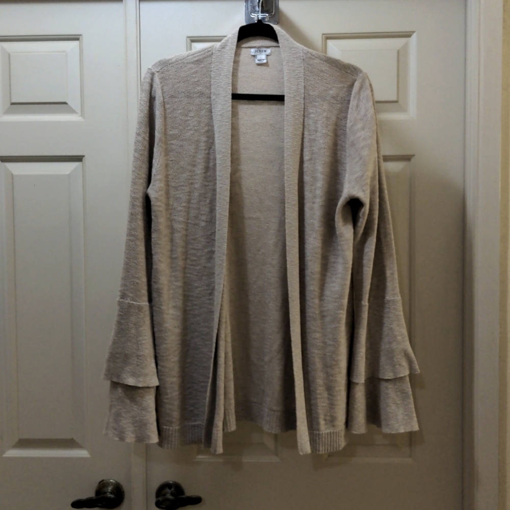 J Crew size large bell sleeve tan cardigan